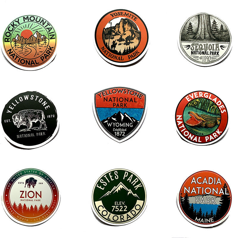 JMT-769034 Matte Cartoon PVC Stickers - Waterproof National Park Series, Small Size, 25g