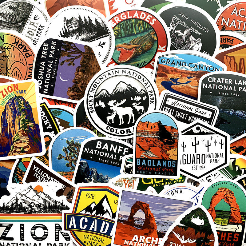 JMT-769034 Matte Cartoon PVC Stickers - Waterproof National Park Series, Small Size, 25g