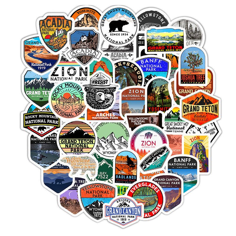 JMT-769034 Matte Cartoon PVC Stickers - Waterproof National Park Series, Small Size, 25g