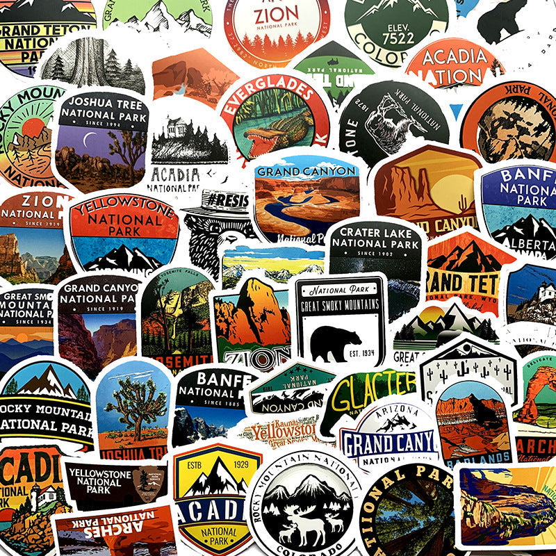 JMT-769034 Matte Cartoon PVC Stickers - Waterproof National Park Series, Small Size, 25g