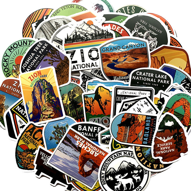 JMT-769034 Matte Cartoon PVC Stickers - Waterproof National Park Series, Small Size, 25g