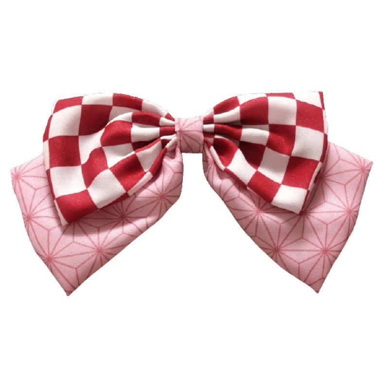 JMT-769098 Chiffon Cartoon Character Bow Hairpin in Plaid Pattern - Unisex Hair Accessory