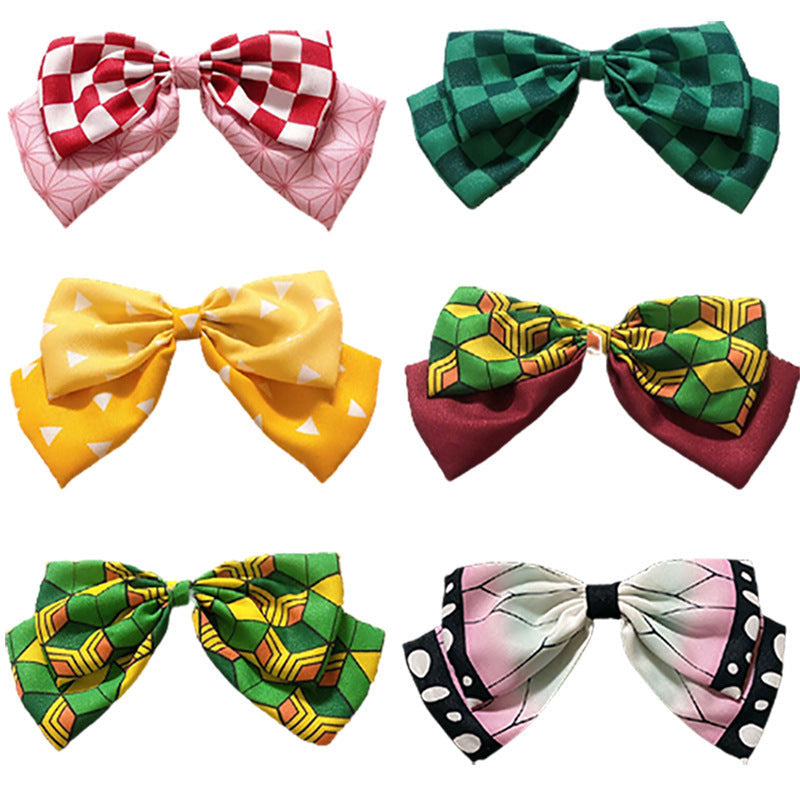 JMT-769098 Chiffon Cartoon Character Bow Hairpin in Plaid Pattern - Unisex Hair Accessory