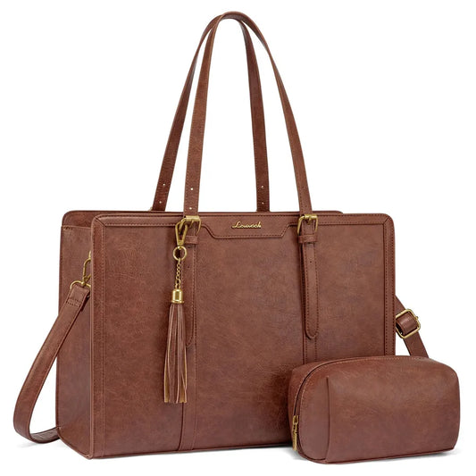 JMT-769290 Vintage Leather Laptop Tote Bag for 15.6 Inch Devices with Clutch Purse for Work