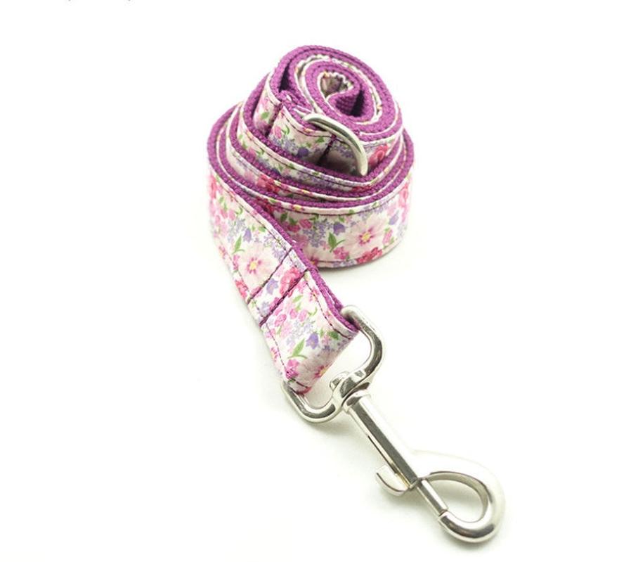 JMT-770058 Purple Floral Dog Leash in Cloth and Ribbon Material