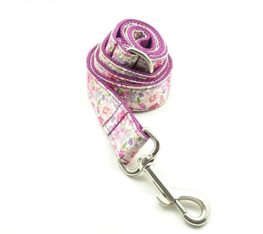 JMT-770058 Purple Floral Dog Leash in Cloth and Ribbon Material