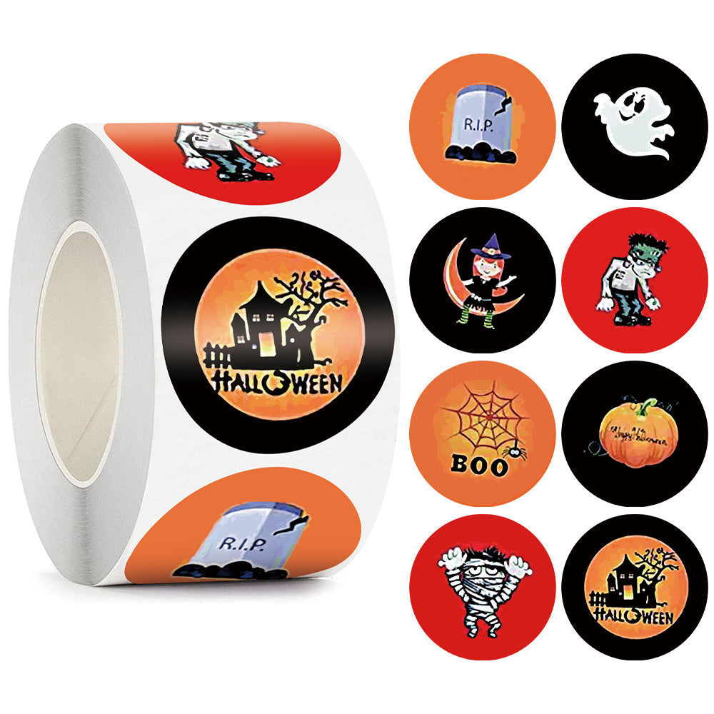 JMT-770186 Happy Halloween Decorative Sticker Labels - 500 Rolls of Fun Animal Designs, 1.5 inches, Paper Material