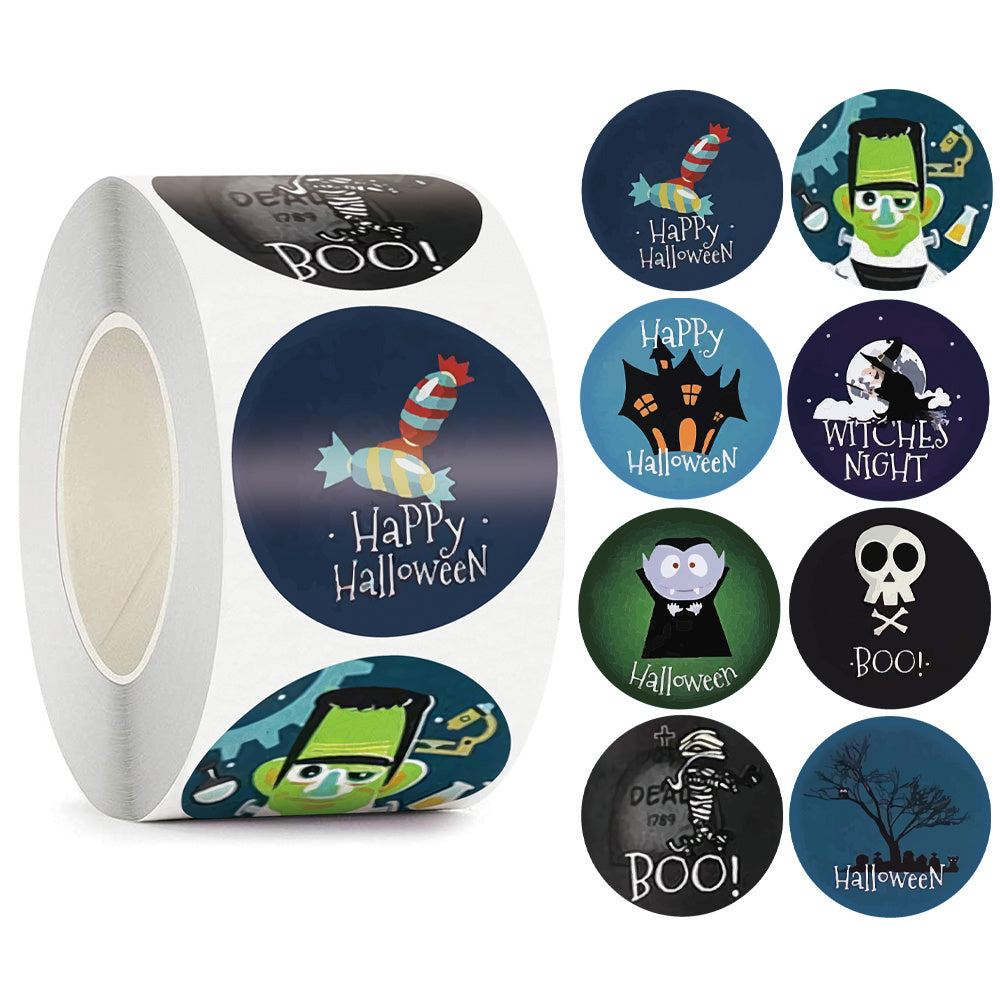 JMT-770186 Happy Halloween Decorative Sticker Labels - 500 Rolls of Fun Animal Designs, 1.5 inches, Paper Material