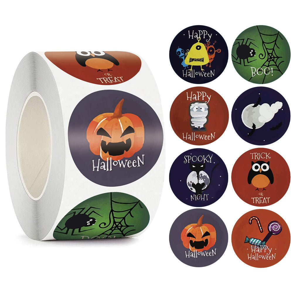JMT-770186 Happy Halloween Decorative Sticker Labels - 500 Rolls of Fun Animal Designs, 1.5 inches, Paper Material