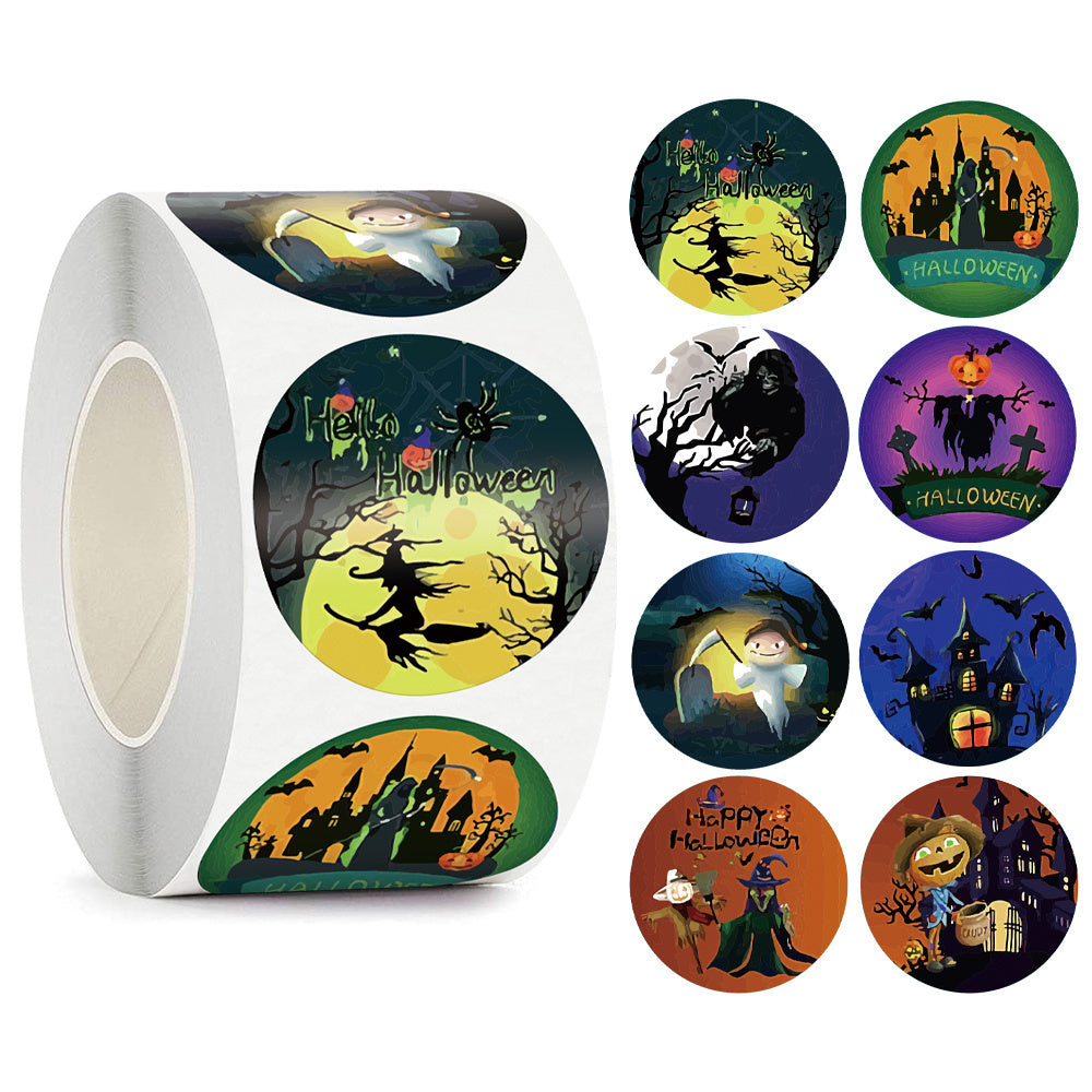 JMT-770186 Happy Halloween Decorative Sticker Labels - 500 Rolls of Fun Animal Designs, 1.5 inches, Paper Material
