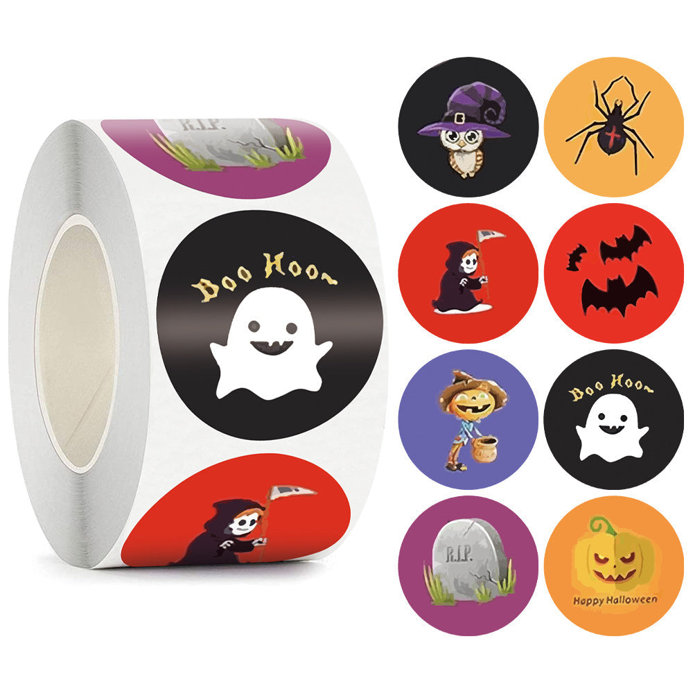 JMT-770186 Happy Halloween Decorative Sticker Labels - 500 Rolls of Fun Animal Designs, 1.5 inches, Paper Material