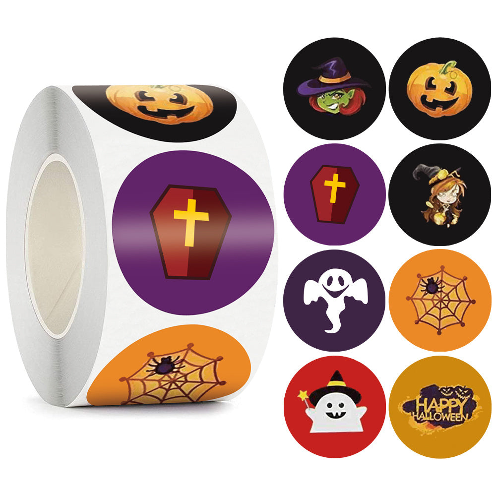 JMT-770186 Happy Halloween Decorative Sticker Labels - 500 Rolls of Fun Animal Designs, 1.5 inches, Paper Material