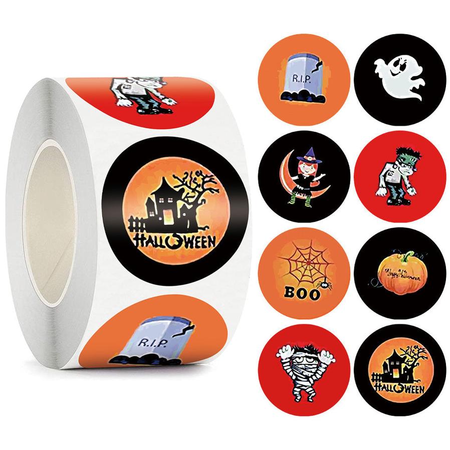JMT-770186 Happy Halloween Decorative Sticker Labels - 500 Rolls of Fun Animal Designs, 1.5 inches, Paper Material