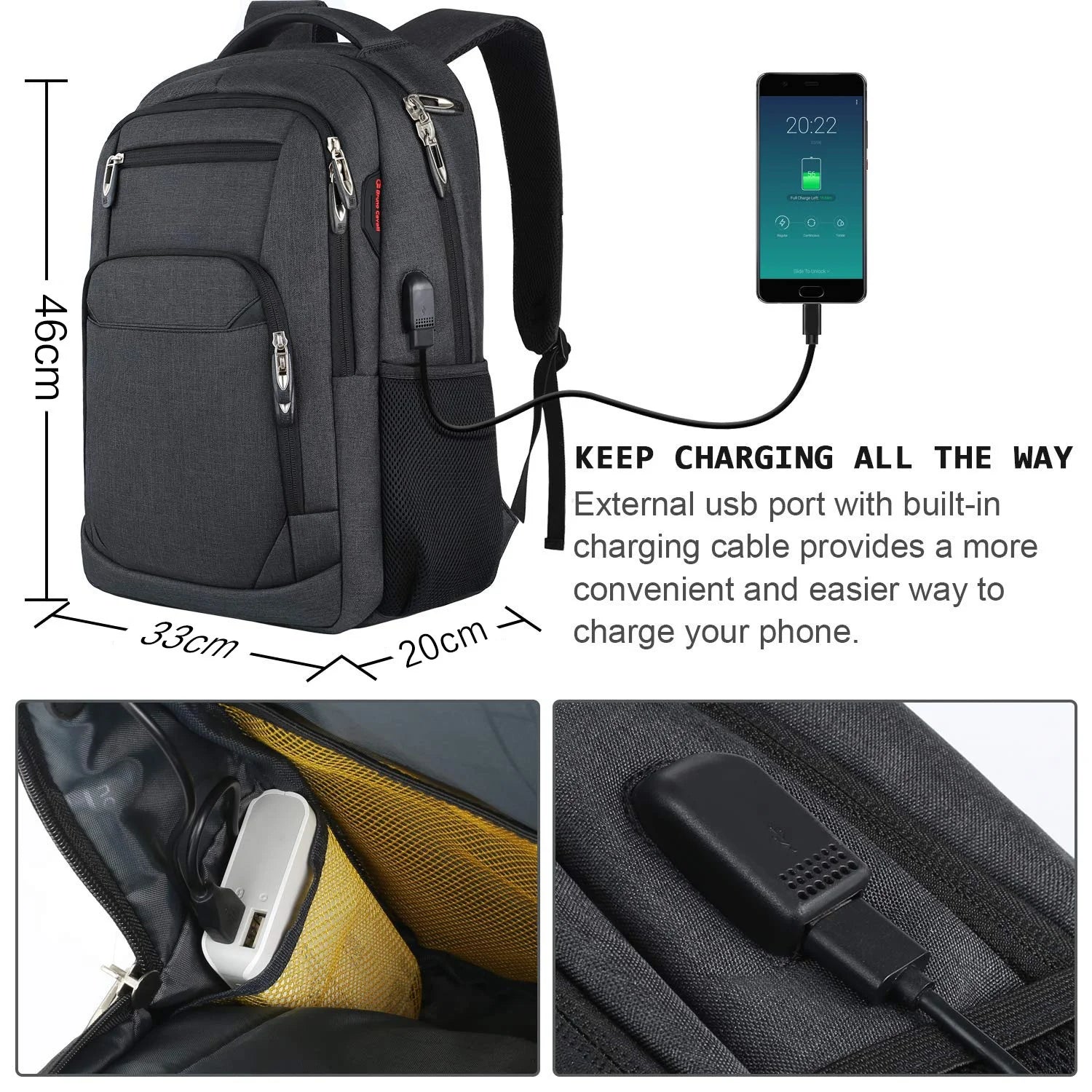 JMT-770890 Waterproof Large Capacity Men's Laptop Backpack for Travel and Business