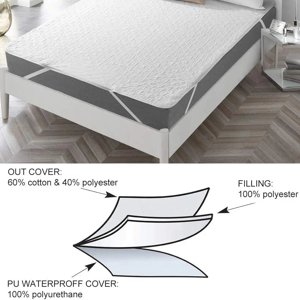 JMT-771786 Noiseless Waterproof Mattress Protector with Elastic Straps and Spring Pad Design