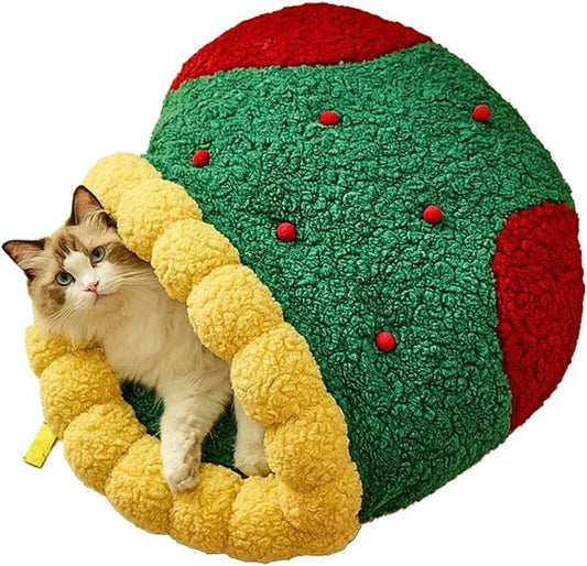 JMT-772170 Christmas Sock Shaped Cat Bed and Semi-Enclosed Sleeping Bag for Cats and Small Dogs