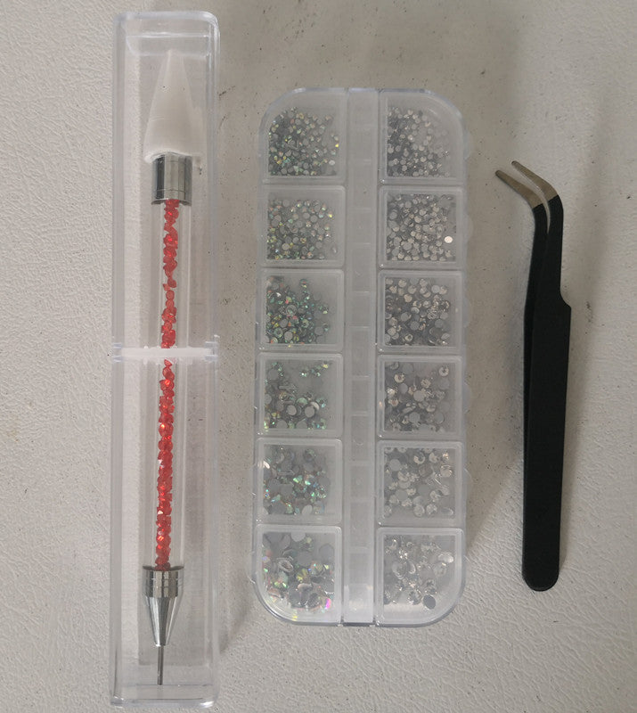 JMT-772170 Three-Piece Double-Headed Diamond Pen and Tweezer Set for Nail Enhancement