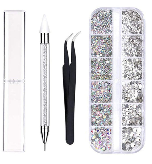 JMT-772170 Three-Piece Double-Headed Diamond Pen and Tweezer Set for Nail Enhancement