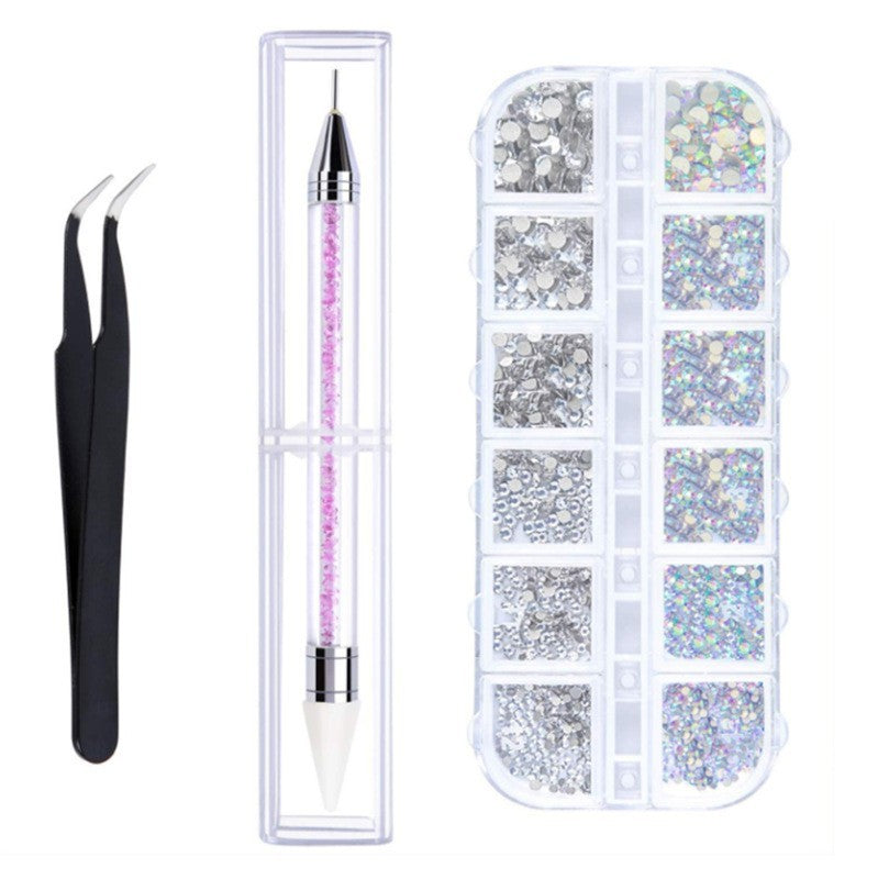 JMT-772170 Three-Piece Double-Headed Diamond Pen and Tweezer Set for Nail Enhancement
