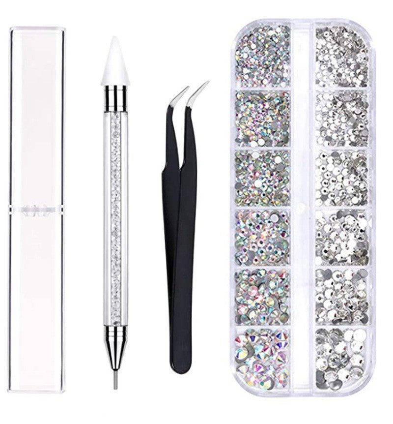 JMT-772170 Three-Piece Double-Headed Diamond Pen and Tweezer Set for Nail Enhancement