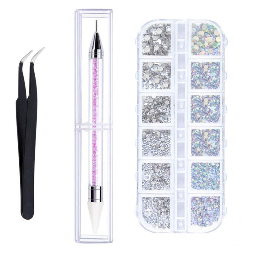JMT-772170 Three-Piece Double-Headed Diamond Pen and Tweezer Set for Nail Enhancement