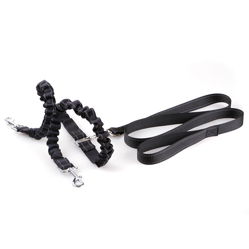 JMT-772362 Retractable Double-Headed Dog Pull Rope Leash - Nylon, Black, Scalable, Suitable for Dogs