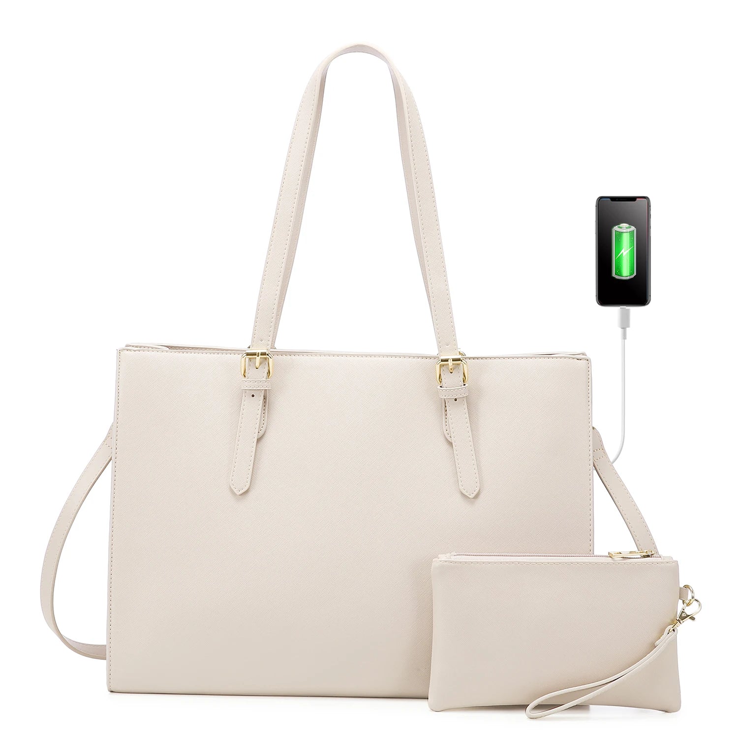 JMT-772682 Elegant 15.6 Inch PU Leather Laptop Bag Set for Women - Business Tote and Handbag