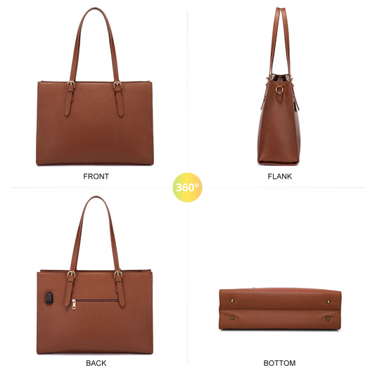 JMT-772682 Elegant 15.6 Inch PU Leather Laptop Bag Set for Women - Business Tote and Handbag