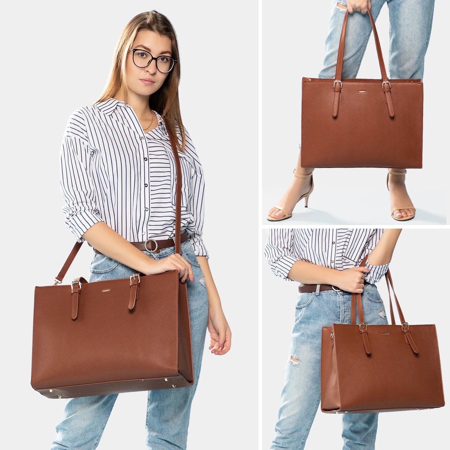 JMT-772682 Elegant 15.6 Inch PU Leather Laptop Bag Set for Women - Business Tote and Handbag