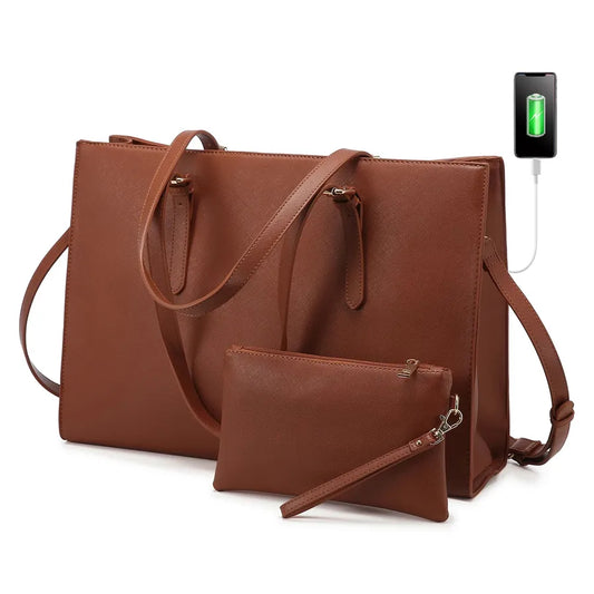 JMT-772682 Elegant 15.6 Inch PU Leather Laptop Bag Set for Women - Business Tote and Handbag