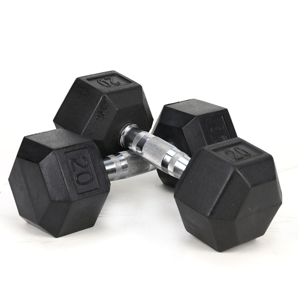 JMT-772938 Rubber Coated Solid Cast Iron Dumbbells - 20LB Pair with 2 Handles