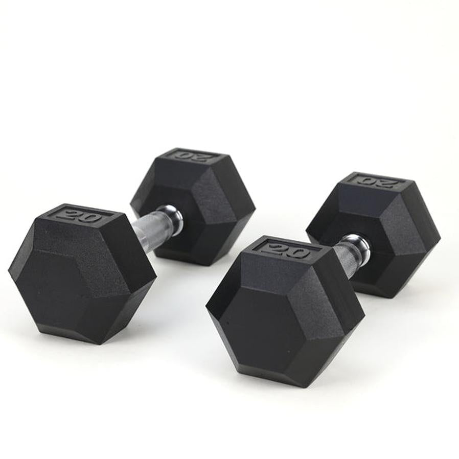 JMT-772938 Rubber Coated Solid Cast Iron Dumbbells - 20LB Pair with 2 Handles