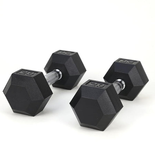 JMT-772938 Rubber Coated Solid Cast Iron Dumbbells - 20LB Pair with 2 Handles