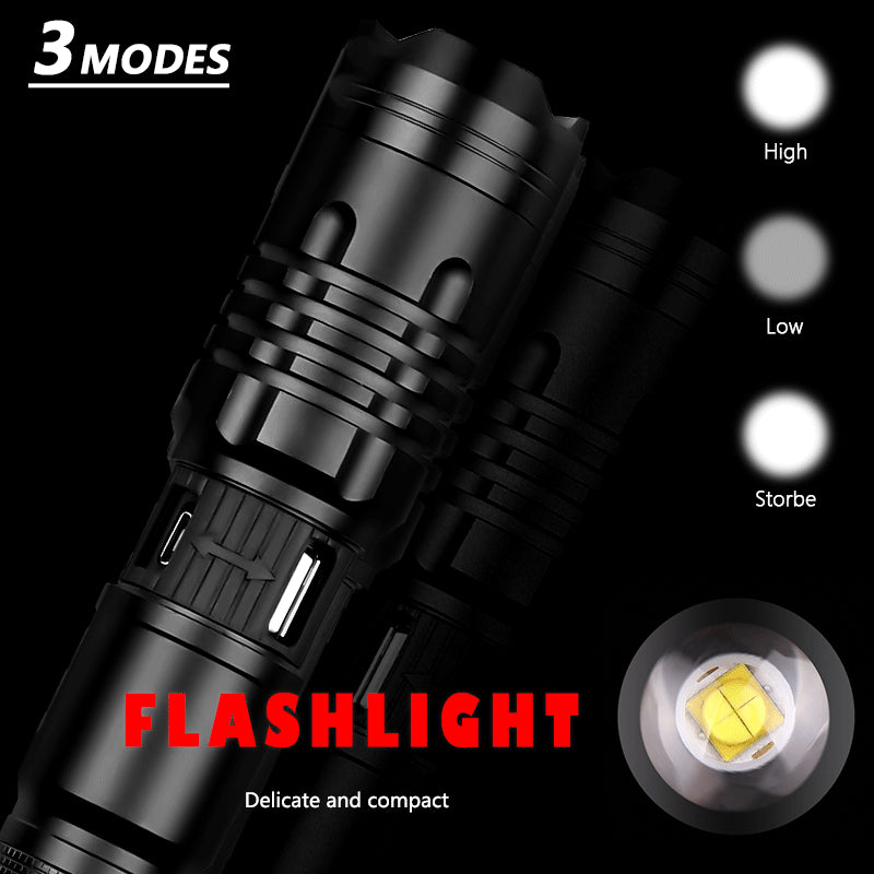 JMT-772938 Zoomable USB Rechargeable Super Bright Waterproof Flashlight with 5 Modes for Outdoor Use