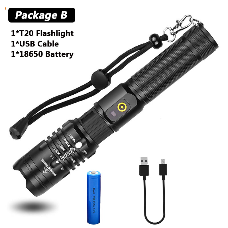 JMT-772938 Zoomable USB Rechargeable Super Bright Waterproof Flashlight with 5 Modes for Outdoor Use