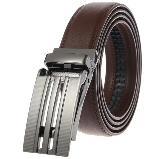 JMT-773770 Men's Automatic Sliding Buckle Ratchet Leather Belt - Model LY33-0135-1