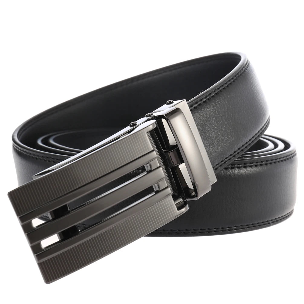 JMT-773770 Men's Automatic Sliding Buckle Ratchet Leather Belt - Model LY33-0135-1