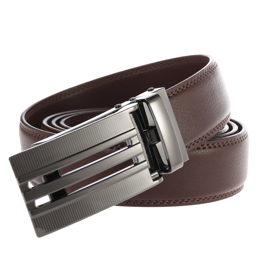 JMT-773770 Men's Automatic Sliding Buckle Ratchet Leather Belt - Model LY33-0135-1