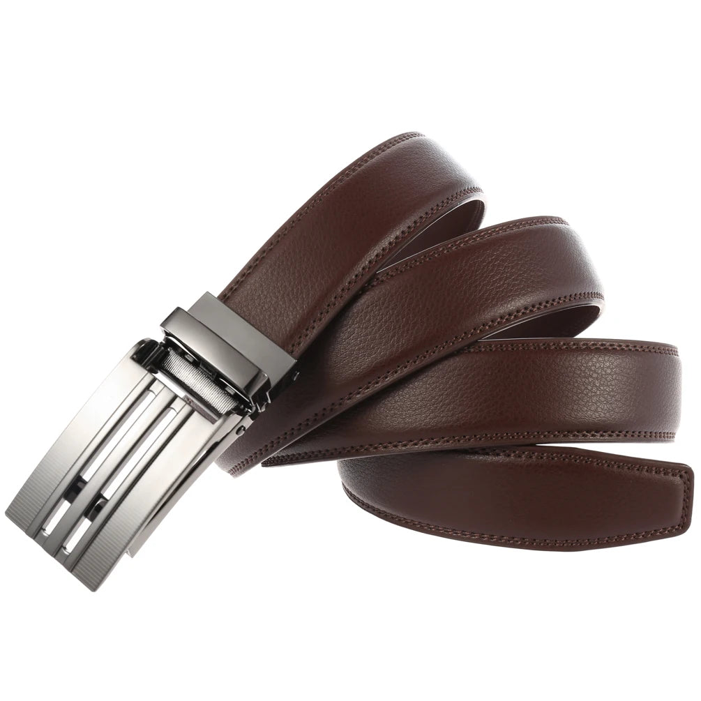 JMT-773770 Men's Automatic Sliding Buckle Ratchet Leather Belt - Model LY33-0135-1