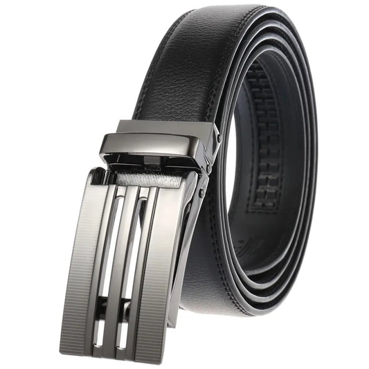 JMT-773770 Men's Automatic Sliding Buckle Ratchet Leather Belt - Model LY33-0135-1
