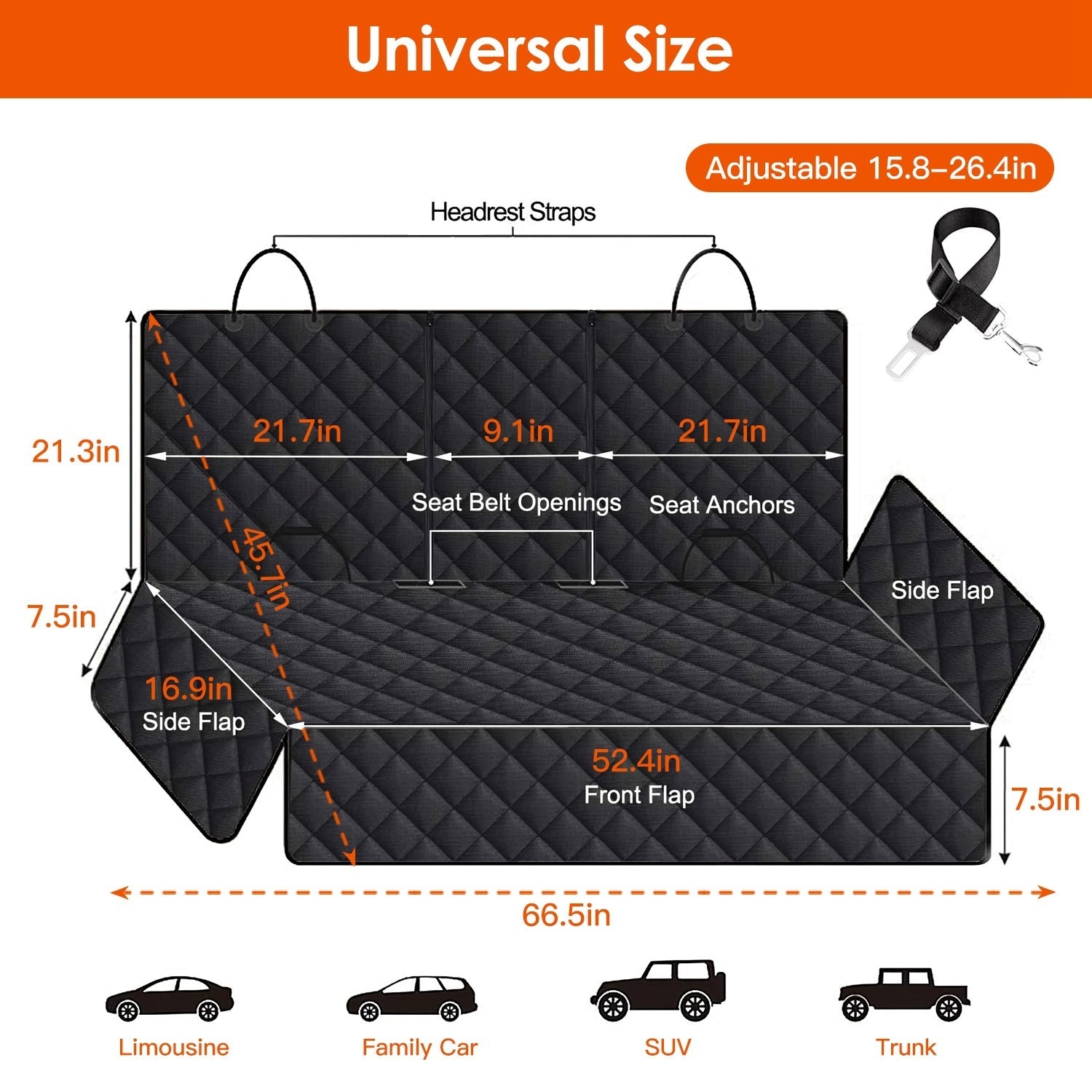 JMT-774026 Waterproof Dog Car Seat Cover with Scratchproof Protection and Adjustable Seat Belt for SUVs, Trucks, and Cars