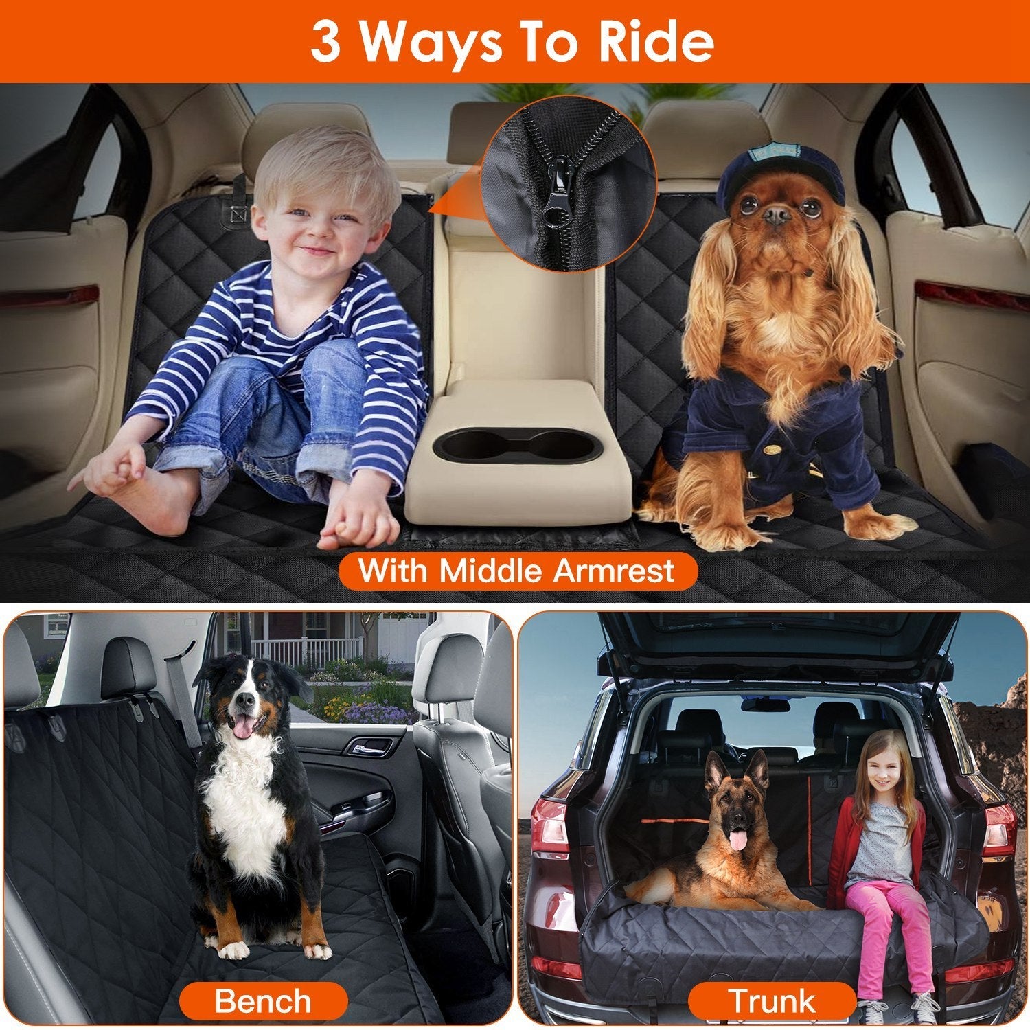 JMT-774026 Waterproof Dog Car Seat Cover with Scratchproof Protection and Adjustable Seat Belt for SUVs, Trucks, and Cars