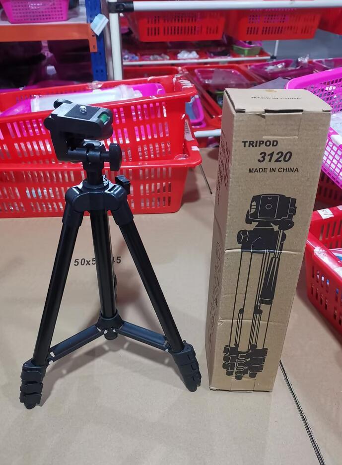 JMT-774282 Portable Universal Tripod Compatible with iPhone and Cameras, 1.2m Height Adjustment, Black/Silver