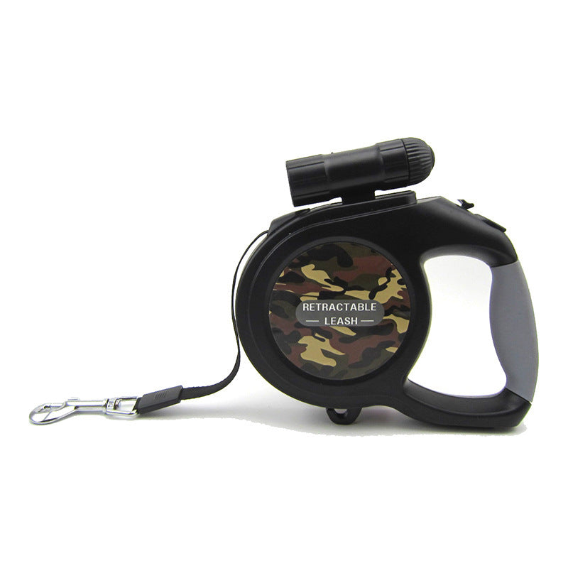 JMT-774666 Retractable Camouflage Dog Leash with LED Light, 5m Length, Supports Dogs Up to 50kg