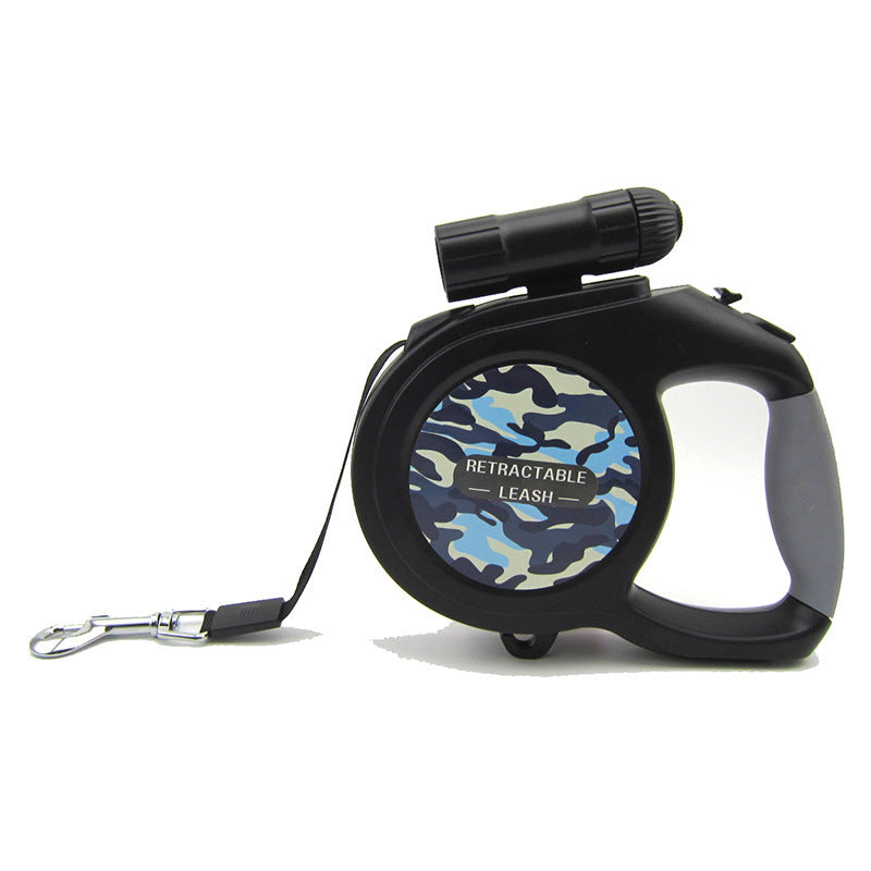 JMT-774666 Retractable Camouflage Dog Leash with LED Light, 5m Length, Supports Dogs Up to 50kg