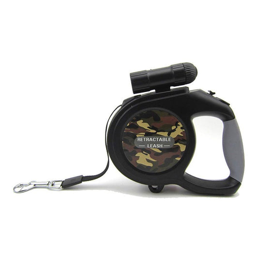 JMT-774666 Retractable Camouflage Dog Leash with LED Light, 5m Length, Supports Dogs Up to 50kg