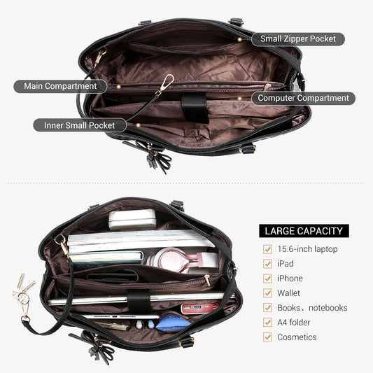 JMT-774986 Large Capacity Laptop Tote Handbag for Women - Vintage PU Leather Office Shoulder Bag
