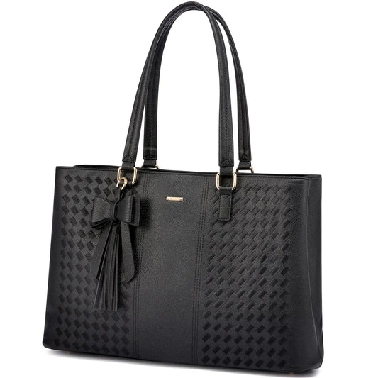 JMT-774986 Large Capacity Laptop Tote Handbag for Women - Vintage PU Leather Office Shoulder Bag