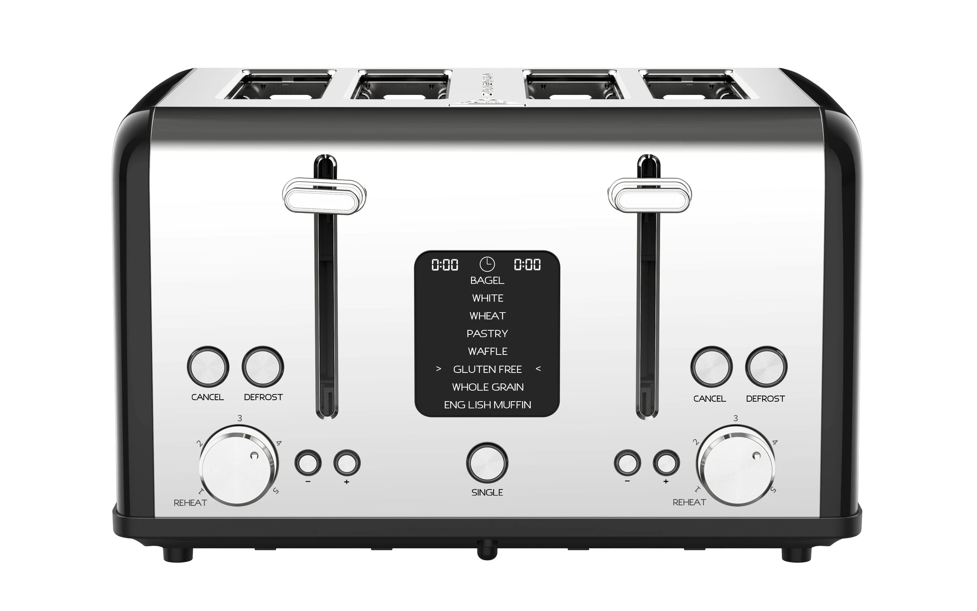 JMT-775114 Stainless Steel 4-Slice Digital Toaster with LED Display and Dust Cover
