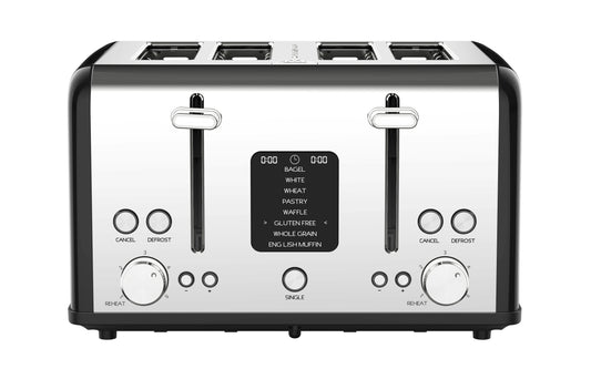 JMT-775114 Stainless Steel 4-Slice Digital Toaster with LED Display and Dust Cover